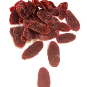 Piña deshidratada bañada en zumo de arándanos